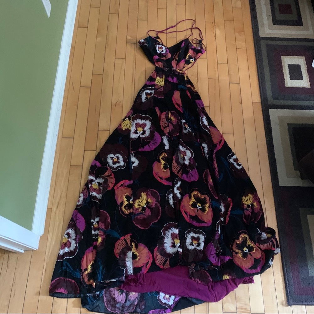 Urban Outfitters Black Maxi Dress with Pink, Purple & Yellow Floral Print